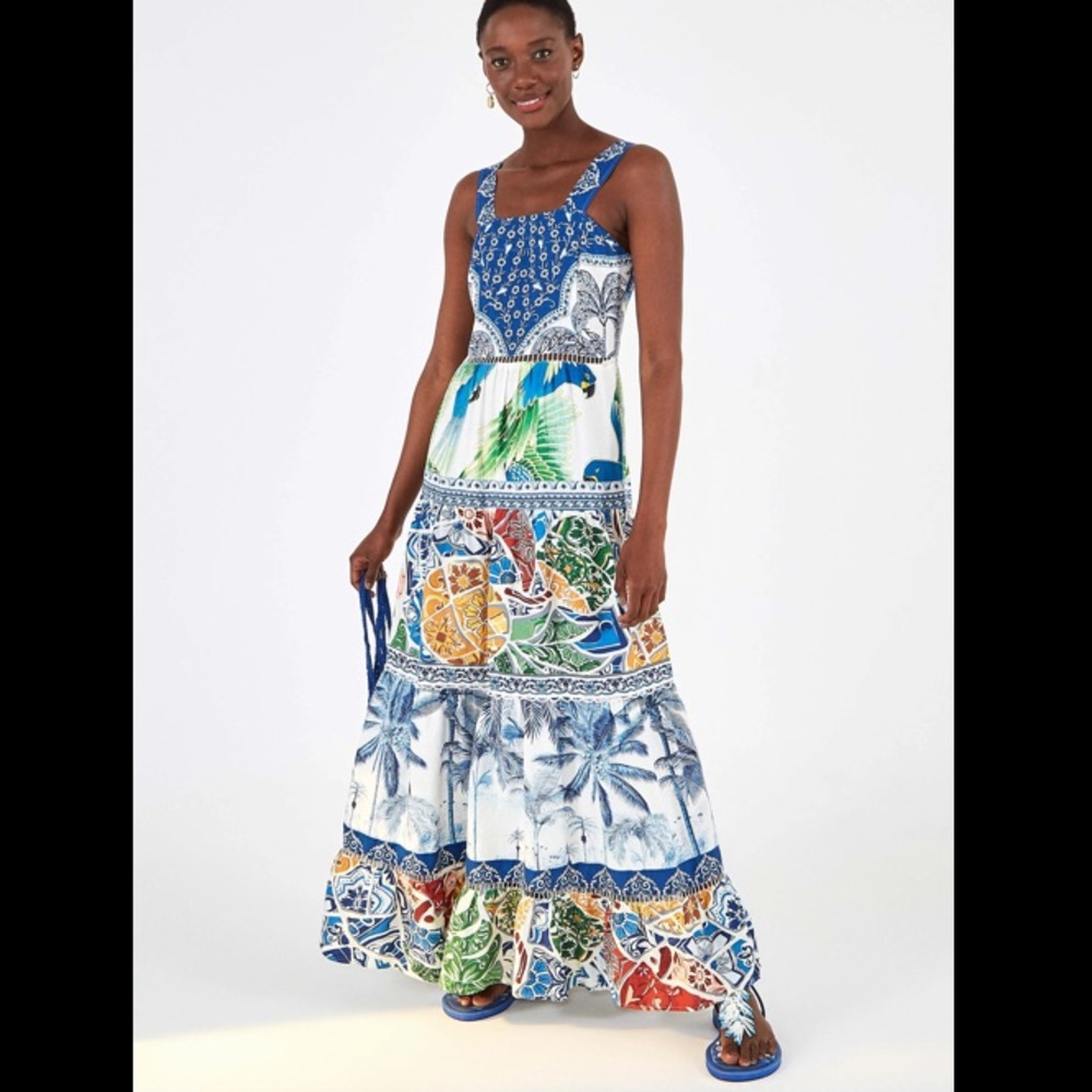 Anthropologie Farm Rio Blue Tile Maxi Dress